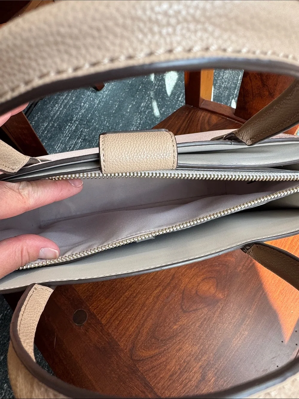 Kate Spade satchel in color block cream and taupe
